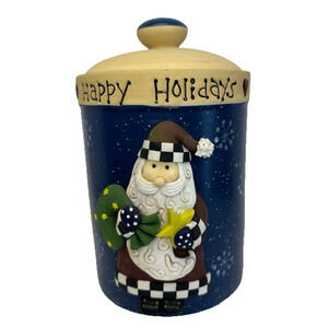 Bico China Happy Holidays 3D Santa Cookie Jar Earthenware Blue Vintage